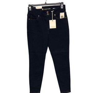 ANNE KLEIN $89 HI RISE SKINNY ANKLE wide waist DARK BLUE JEANS‎ 6 NWT